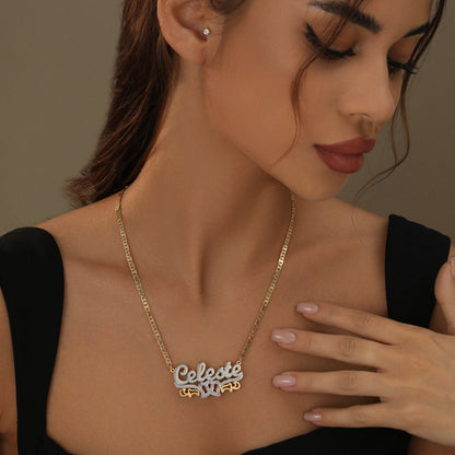 Double Plated Double Heart Name Necklace w/ Clip Chain