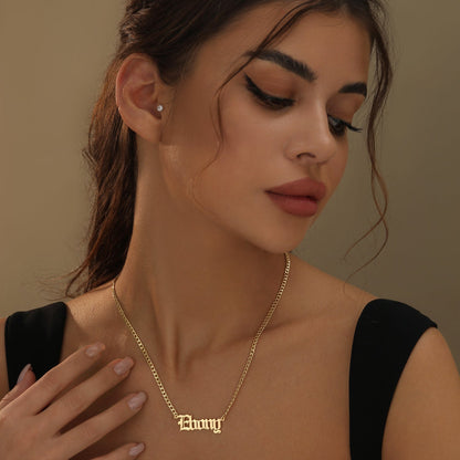 Gothic Name Necklace w/ Cuban Chain