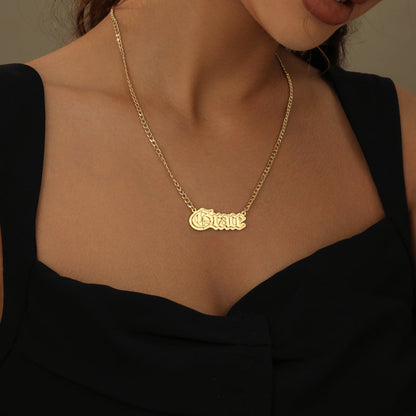 Gothic Outline Name Necklace w/ Cuban Chain