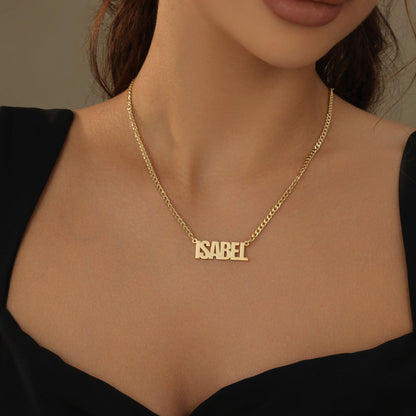 Personalized Block Name Necklace with Cuban Chain