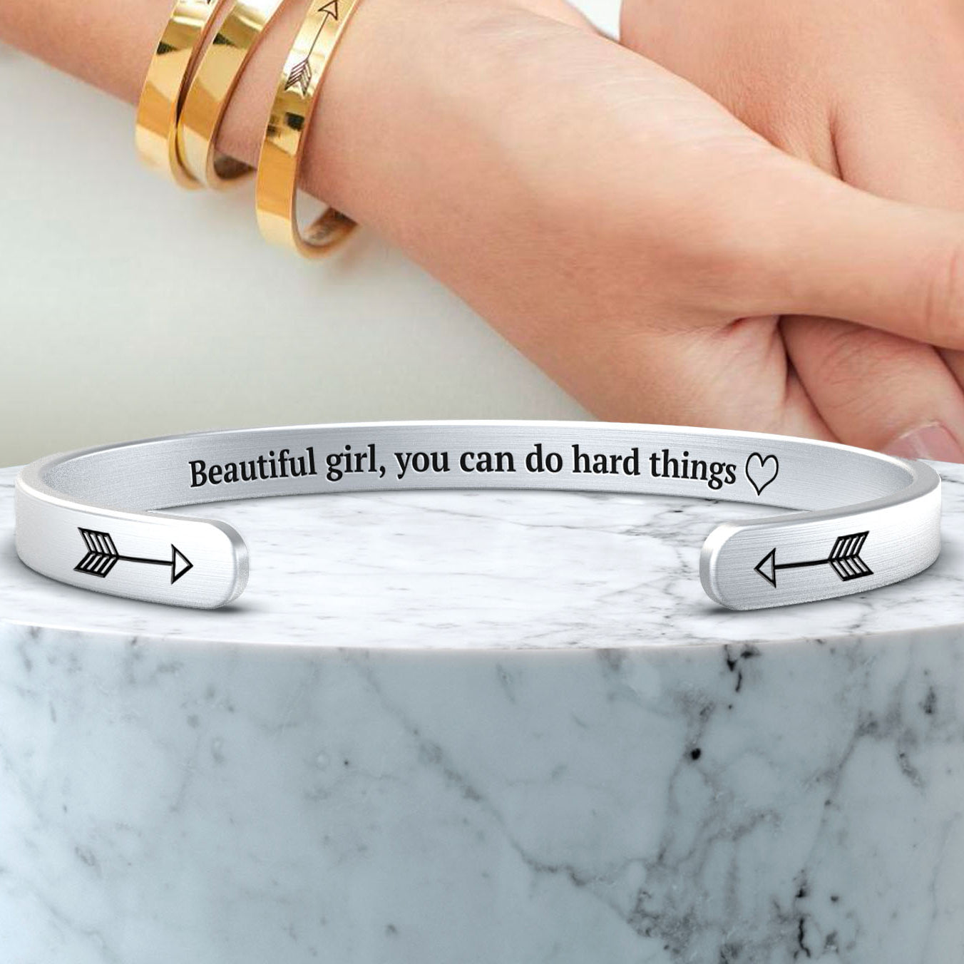 ‘Beautiful Girl You Can Do Hard Things’ Personalised Engraved Bangle