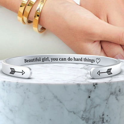 ‘Beautiful Girl You Can Do Hard Things’ Personalised Engraved Bangle