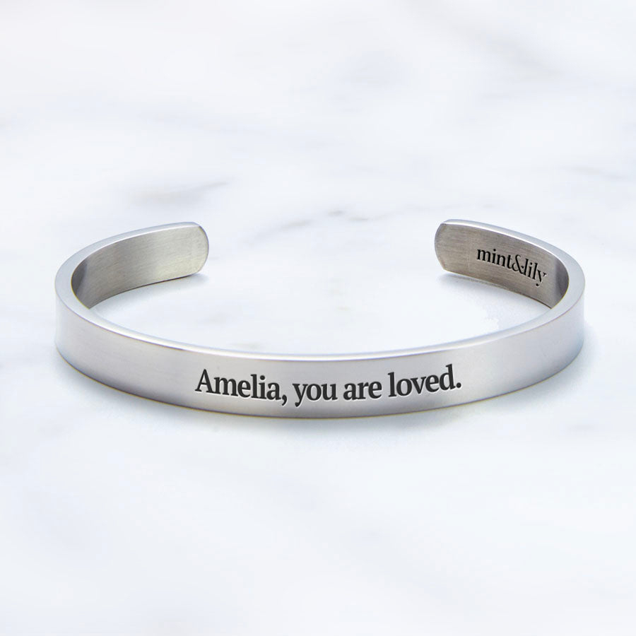 Fully Custom Personalised Engraved Cuff Bangle – Bespoke Message