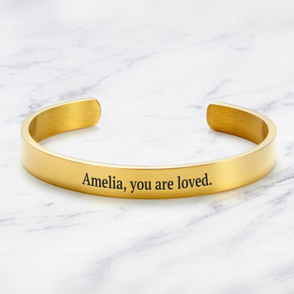 Fully Custom Personalised Engraved Cuff Bangle – Bespoke Message
