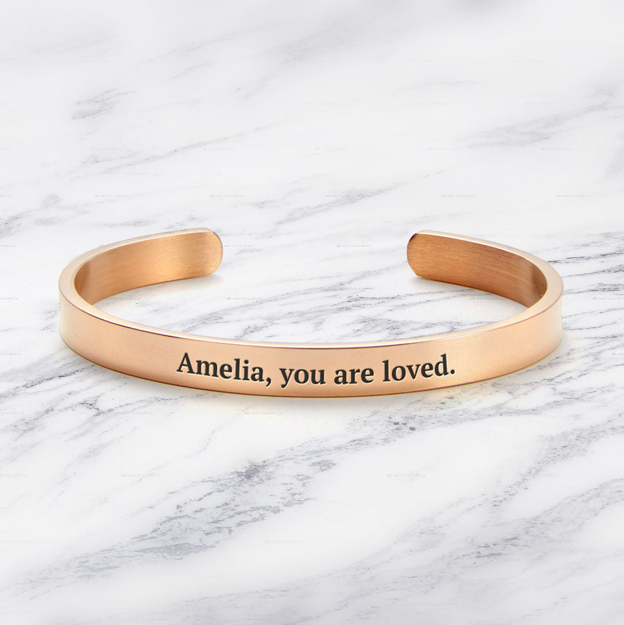 Fully Custom Personalised Engraved Cuff Bangle – Bespoke Message