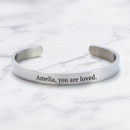 Fully Custom Personalised Engraved Cuff Bangle – Bespoke Message