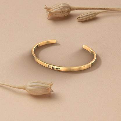 Custom Thin Personalised Engraved Cuff Bangle – Minimalist Bracelet