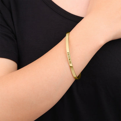Custom Thin Personalised Engraved Cuff Bangle – Minimalist Bracelet