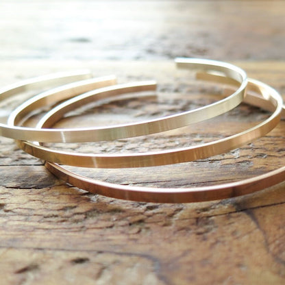 Custom Thin Personalised Engraved Cuff Bangle – Minimalist Bracelet
